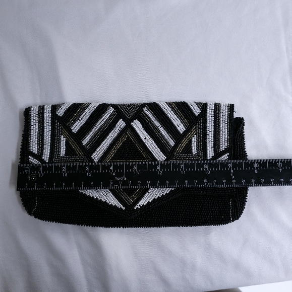 Express Beaded Clutch Geometric Pattern Art Deco Style Satin Lined Evening Purse - Picture 8 of 9